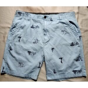 Denali Chino Shorts Mens 36 Blue Nautical Sailboat Print Cotton Blend